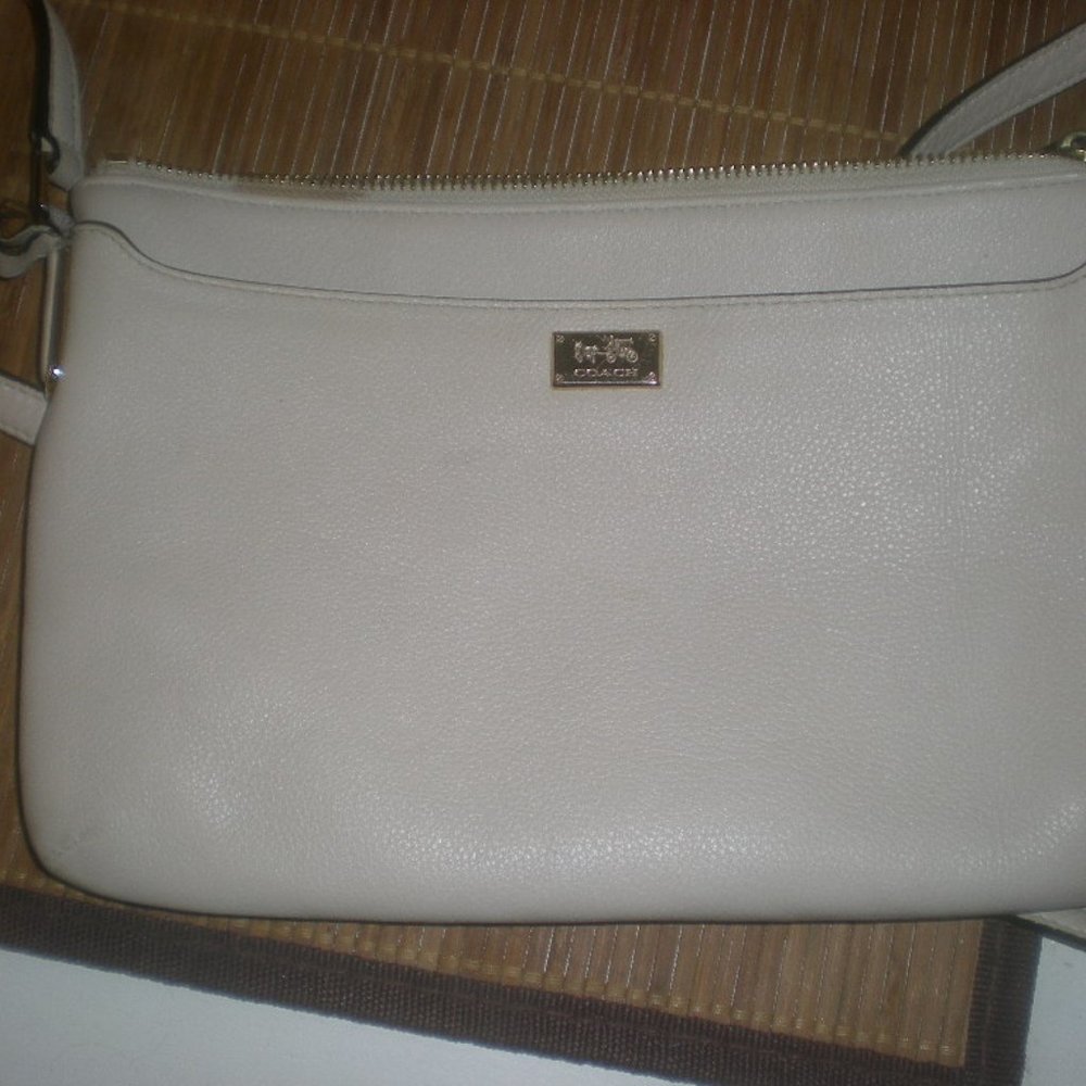 Coach Cream Crossbody Bag with Gold Plaque